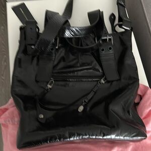 Francesco Biasia Distressed black leather shoulder bag